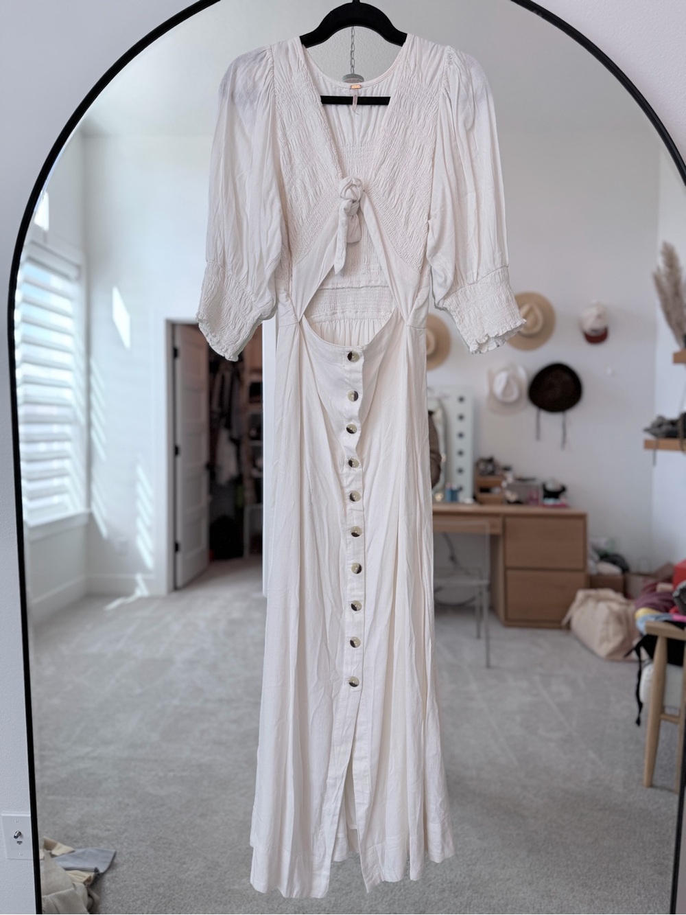 Free People White Button-Front Tie Maxi Dress